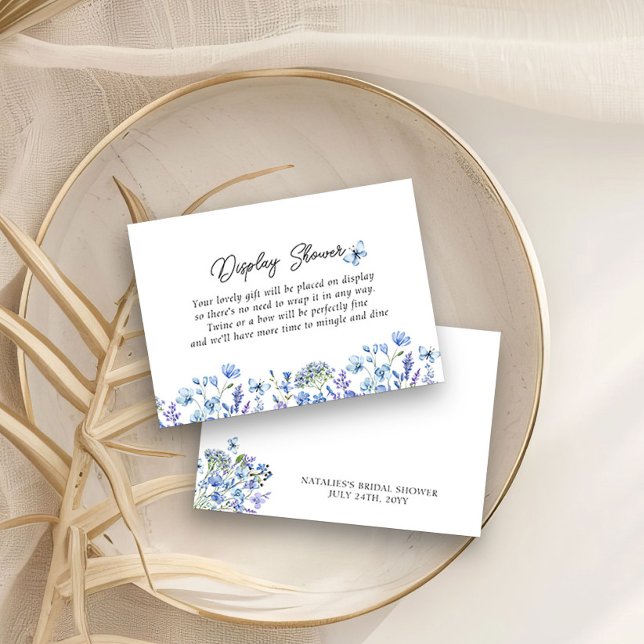 Carte D'accompagnement Fleurs Sauvages Bleues Affichage Floral Délicat Do (Display Shower enclosure cards requsting no gift wrap - Blue Wildflower Bridal Shower Collection
)