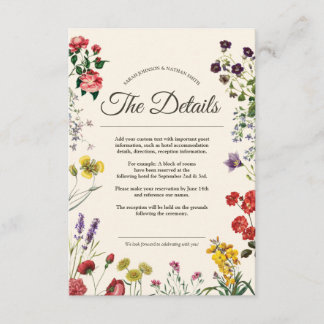 Carte D'accompagnement Fleurs sauvages botaniques vintages Informations s