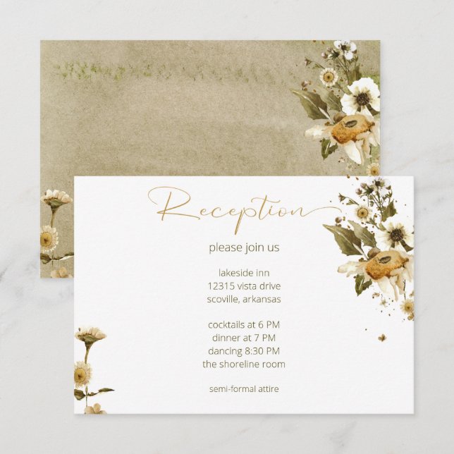 Carte D'accompagnement Fleurs sauvages d'été et Mariage de réception (Devant / Derrière)