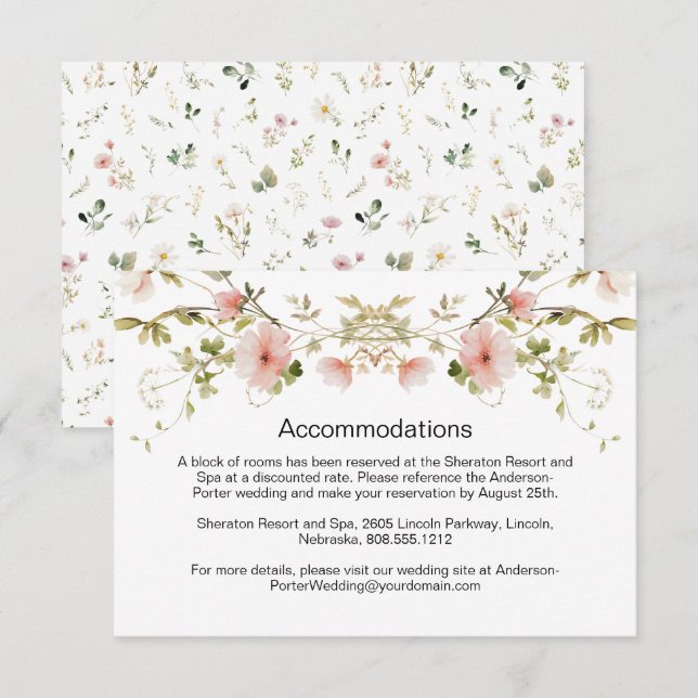 Carte D'accompagnement Fleurs sauvages rose pâle pour l'insertion de mari (Devant / Derrière)