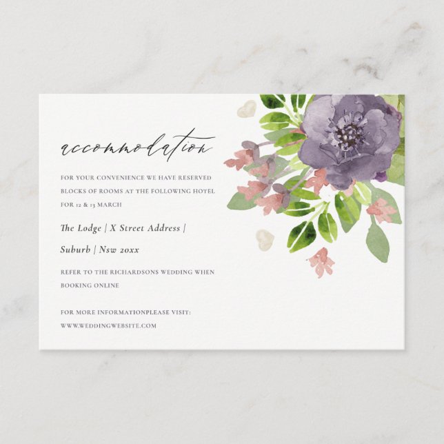 CARTE D'ACCOMPAGNEMENT FLEURS SAUVAGES RUSTIQUES VIOLET & LOGEMENT FOLIAG (Devant)