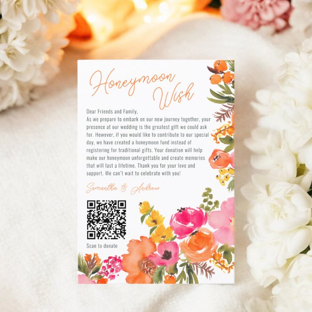 Carte D'accompagnement Fleurs sauvages vivantes modernes souhaitant bien  (Modern bold wild flowers wishing well wedding QR Enclosure Card)