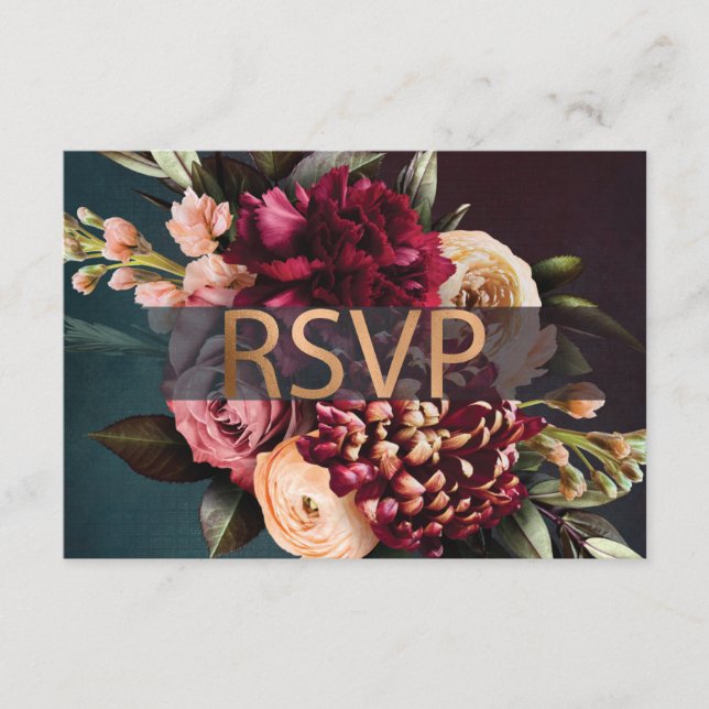 Carte D'accompagnement Fleurs sombres et lunaires, rose rouge audacieux,  (Devant)