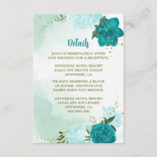 Carte D'accompagnement fleurs turquoise vert feuille