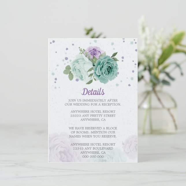 Carte D'accompagnement fleurs violettes bleues verdure botanique (Debout devant)