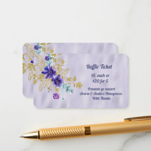 Carte D'accompagnement Fleurs violettes et feuilles dorées Pochette cadea