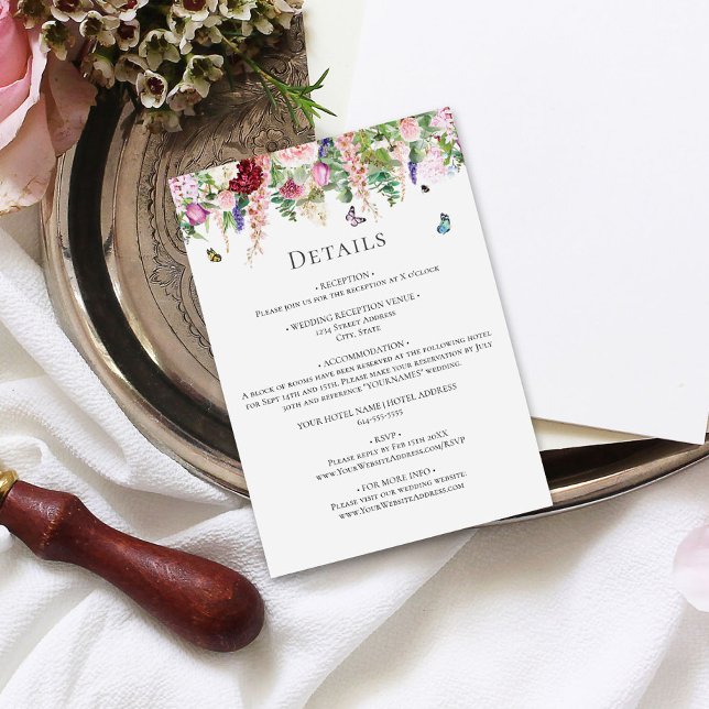 Carte D'accompagnement Fleurs violettes roses avec papillons (Créateur téléchargé)