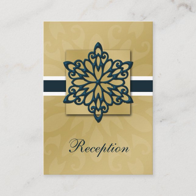 Carte D'accompagnement flocon bleu et or mariage d'hiver (Devant)