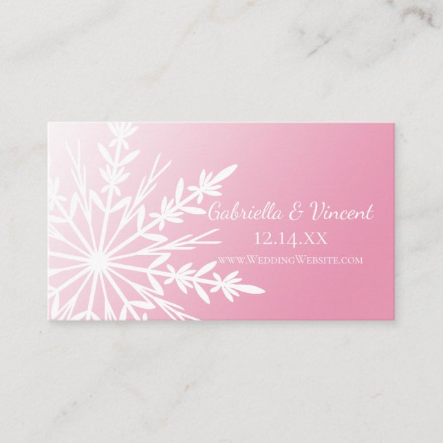 Carte D'accompagnement Flocon de neige blanc sur le site de mariage rose  (Devant)