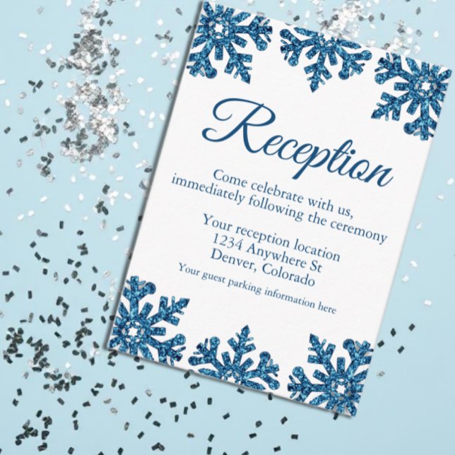 Carte D'accompagnement Flocon de neige bleu Réception de mariage d'hiver (Créateur téléchargé)