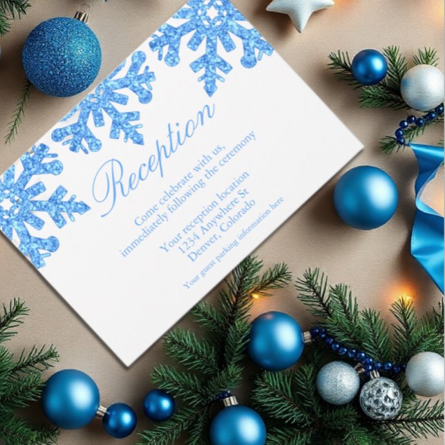 Carte D'accompagnement Flocon de neige bleu Réception de mariage d'hiver (Créateur téléchargé)