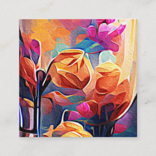 Carte D'accompagnement Floral Abstract Art Orange Red Blue Flowers