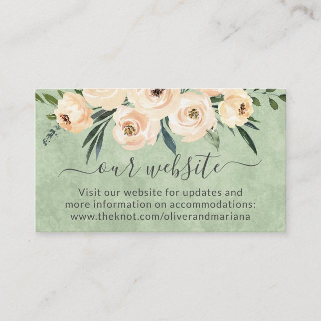 Carte D'accompagnement Floral Beige Sage Green Site Mariage (Devant)