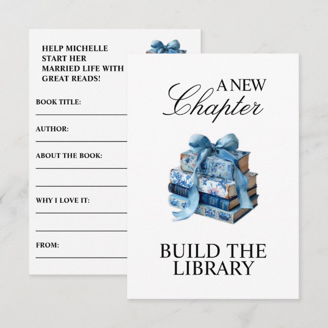 Carte D'accompagnement Floral Bleu Une nouvelle Fête des mariées de chapi (Devant / Derrière)