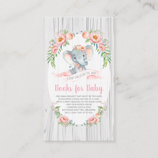 Carte D'accompagnement Floral Boho Elephant Baby shower Apportez un livre (Devant)
