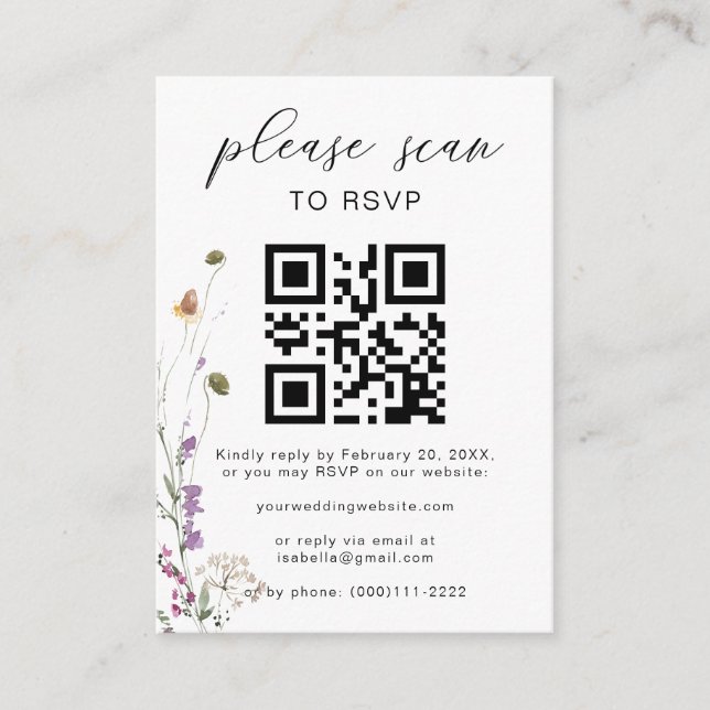Carte D'accompagnement Floral Boho QR Code Mariage floral RSVP (Devant)