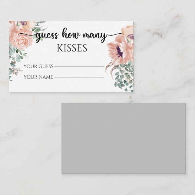 Carte D'accompagnement Floral devinez combien de baisers jeu nuptiale (Devant / Derrière)