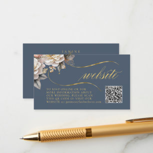 Carte D'accompagnement Floral Drama Mariage QR Code bleu ID1022