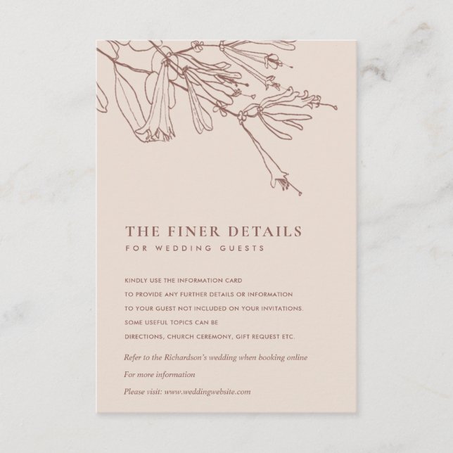 CARTE D'ACCOMPAGNEMENT FLORAL DUSKY BLUSH LINE DRAWING DÉTAIL DU MARIAGE (Devant)