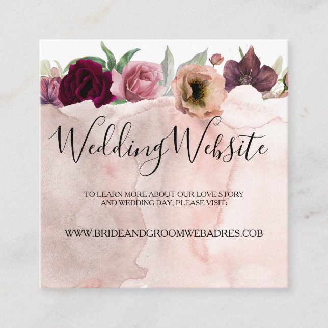Carte D'accompagnement Floral Dusty Rose et Bourgogne Mariage site (Devant)