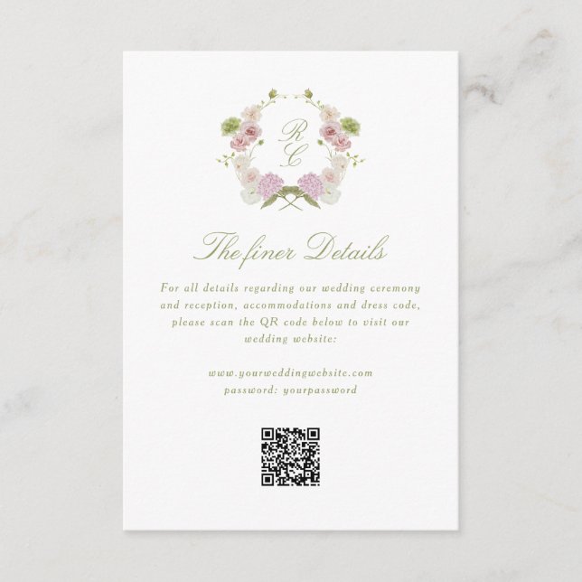 Carte D'accompagnement Floral Elegance Monogram Crest Wedding Details (Devant)