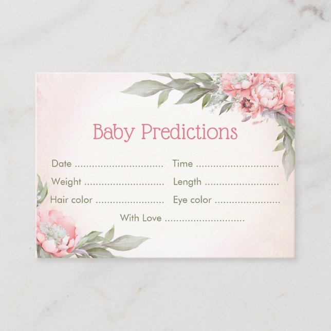 Carte D'accompagnement Floral Elegant Baby shower rose prédictions bébé (Devant)