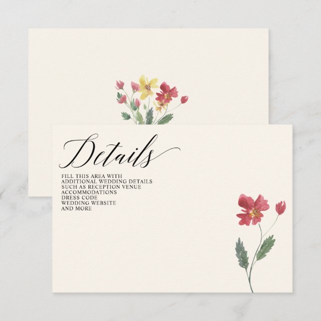 Carte D'accompagnement Floral Elegant Boho Fleur sauvage d'été Mariage (Devant / Derrière)