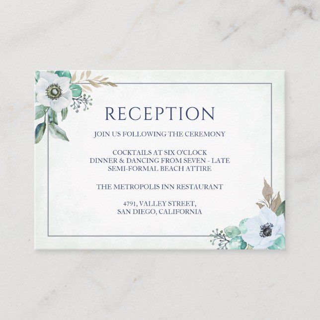 Carte D'accompagnement Floral Elégant Bouquet Anémonique Réception de mar (Devant)