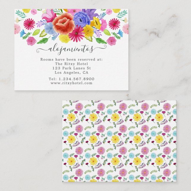 Carte D'accompagnement Floral Espagnol Fiesta Mariage Logement (Devant / Derrière)