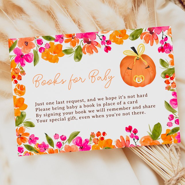 Carte D'accompagnement Floral Fall de beaux livres citrouilles pour baby  (Floral Fall cute pumpkin books for baby shower Enclosure Card)