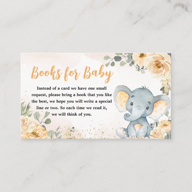 Carte D'accompagnement Floral Fall Elephant Baby showers Livres pour bébé (Devant)