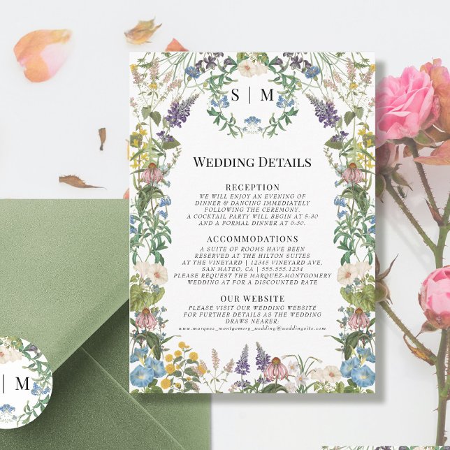Carte D'accompagnement Floral Fleur sauvage Meadow Spring Wedding Détails (Créateur téléchargé)