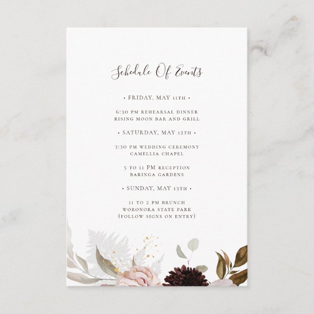 Carte D'accompagnement Floral flush moderne | Calendrier Mariage des évén (Devant)
