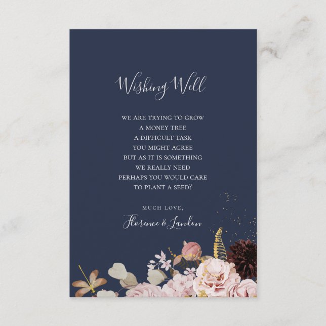 Carte D'accompagnement Floral flush moderne | Un Mariage de la Marine sou (Devant)