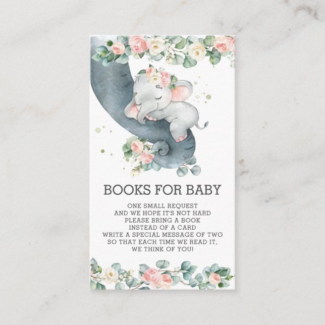 Carte D'accompagnement Floral Greenery Elephant Books for Baby Girl (Devant)