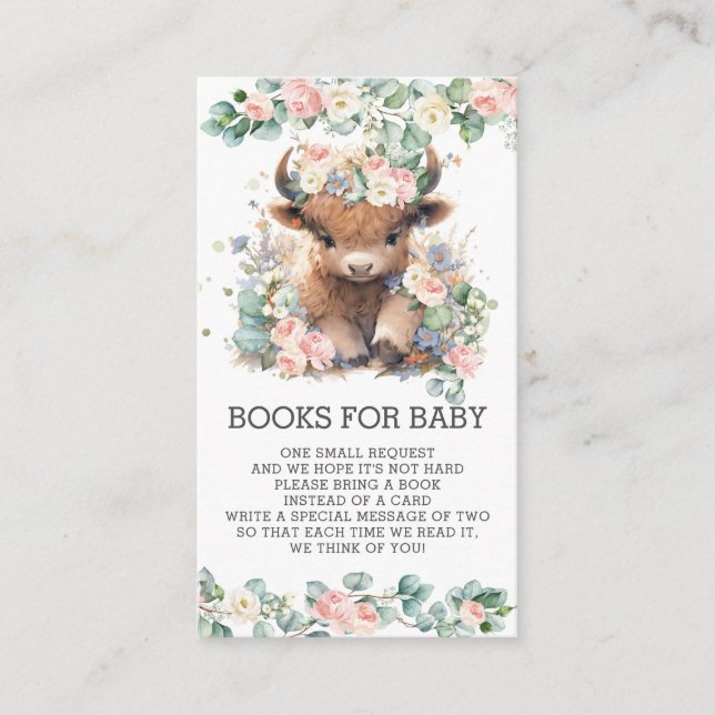 Carte D'accompagnement Floral Greenery Highland Cow Livres pour bébé (Devant)