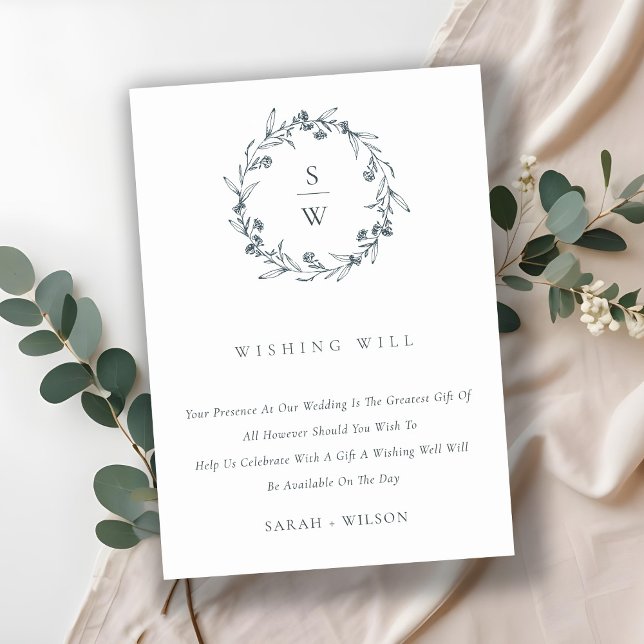 Carte D'accompagnement Floral Laurel Wreath Monogram Mariage Wish Well (Créateur téléchargé)