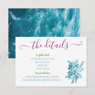 Carte D'accompagnement Floral lumineux bleu rose océanique Détails de la 