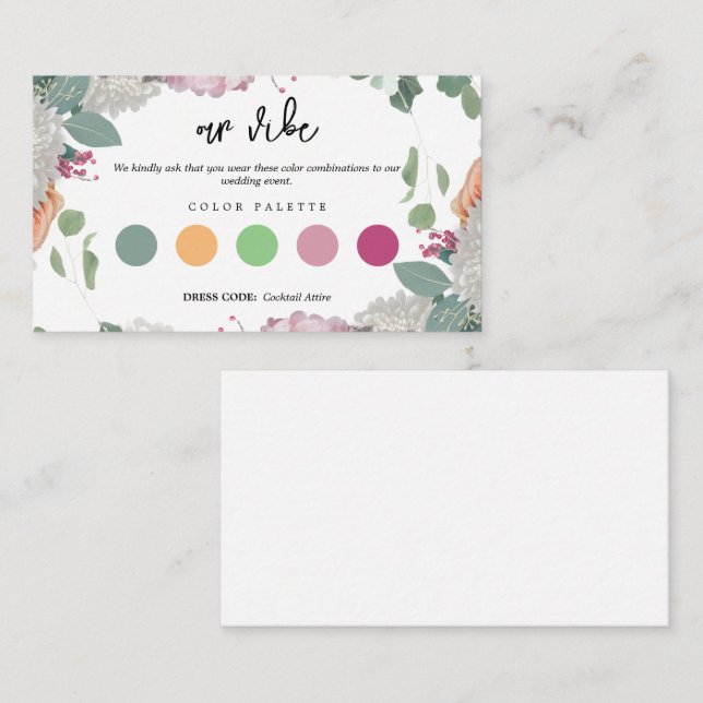 Carte D'accompagnement Floral Mariage thème Code robe (Devant / Derrière)