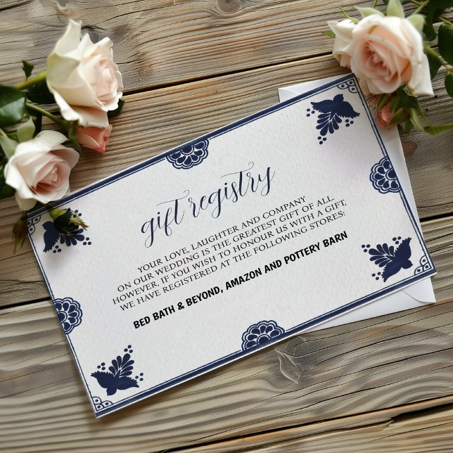 Carte D'accompagnement Floral mexicain Otomi simple Mariage Fiesta (Mexican Blue Floral Otomi Simple Fiesta Wedding Enclosure Card)