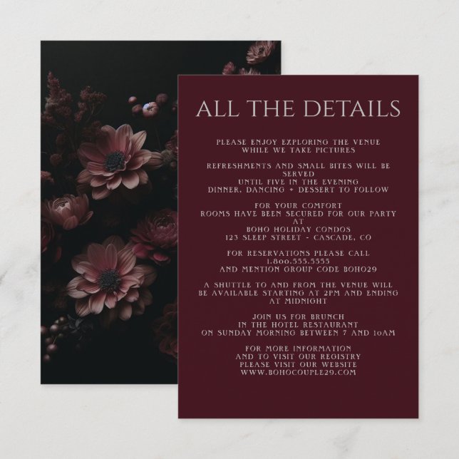 Carte D'accompagnement Floral Moody de Bourgogne (Devant / Derrière)