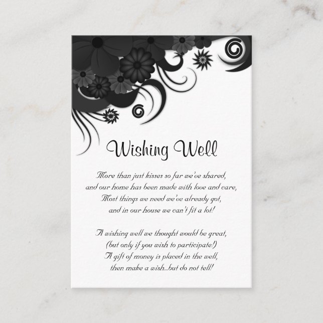 Carte D'accompagnement Floral noir et blanc Mariage Wishing well (Devant)