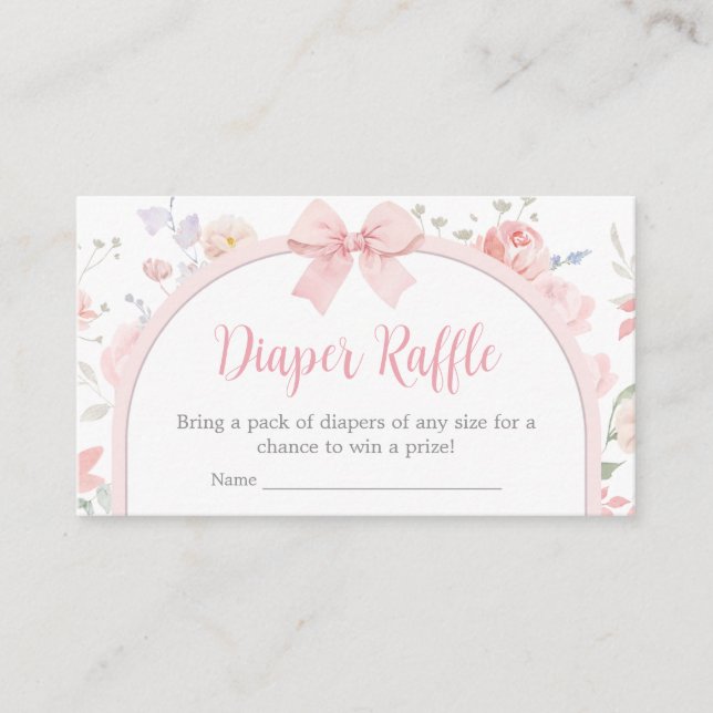 Carte D'accompagnement Floral Pink Bow Baby en Fleur de chaudière Raffle (Devant)