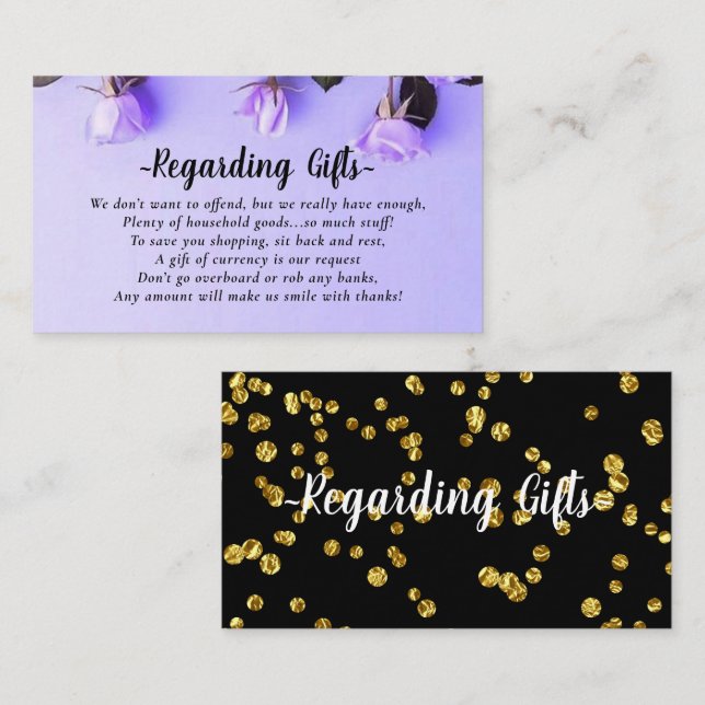 Carte D'accompagnement Floral Purple Honeymoon Fund mariage de douche nup (Devant / Derrière)