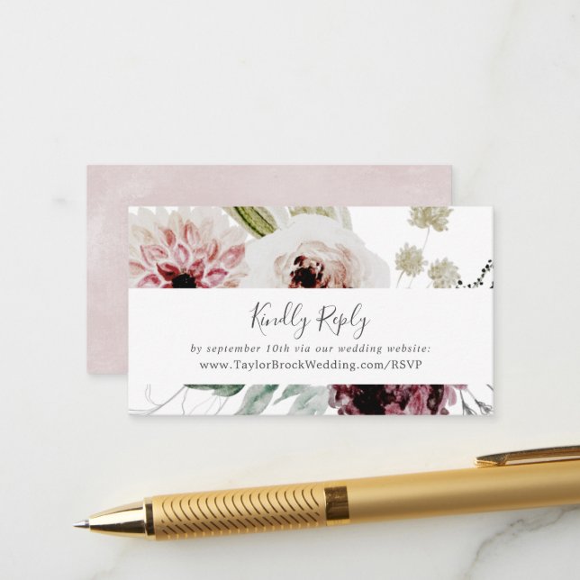 Carte D'accompagnement Floral Romance Site Mariage RSVP (Devant/Arrière en situation)