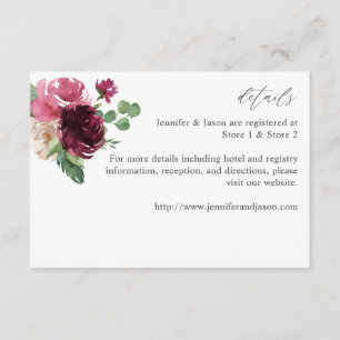 Carte D'accompagnement Floral rose et bourgogne 7 LG