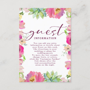 Carte D'accompagnement Floral rose fleuri Mariage Informations clients