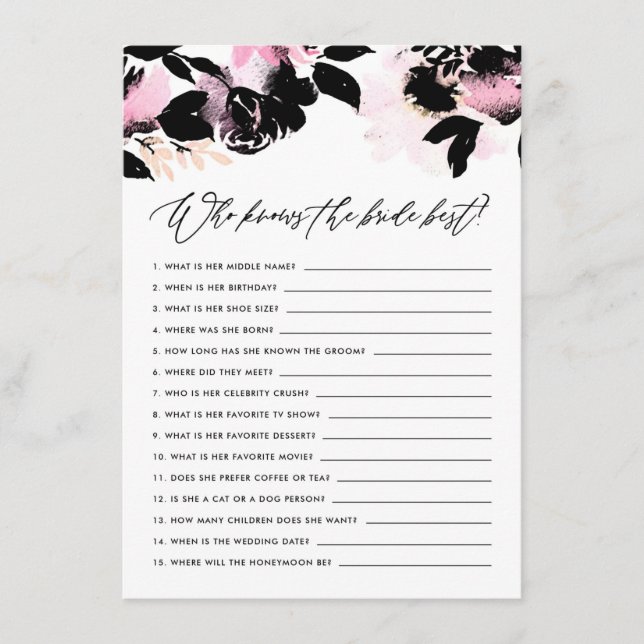 Carte D'accompagnement Floral rose noir qui connaît la mariée meilleur je (Devant)