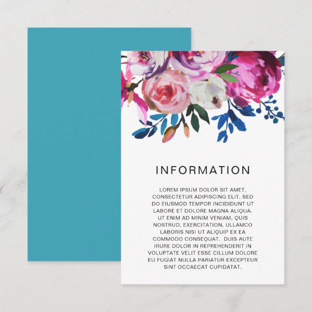 Carte D'accompagnement Floral rose Turquoise clair Mariage moderne (Devant / Derrière)