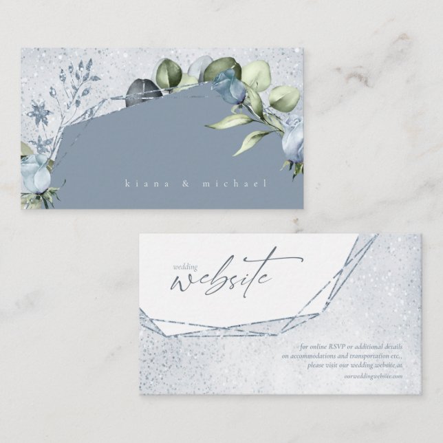 Carte D'accompagnement Floral Sparkles Site Mariage Dusty Blue ID889 (Devant / Derrière)